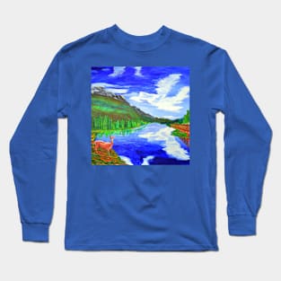 Landscape with Deer at Mystic Creek Long Sleeve T-Shirt